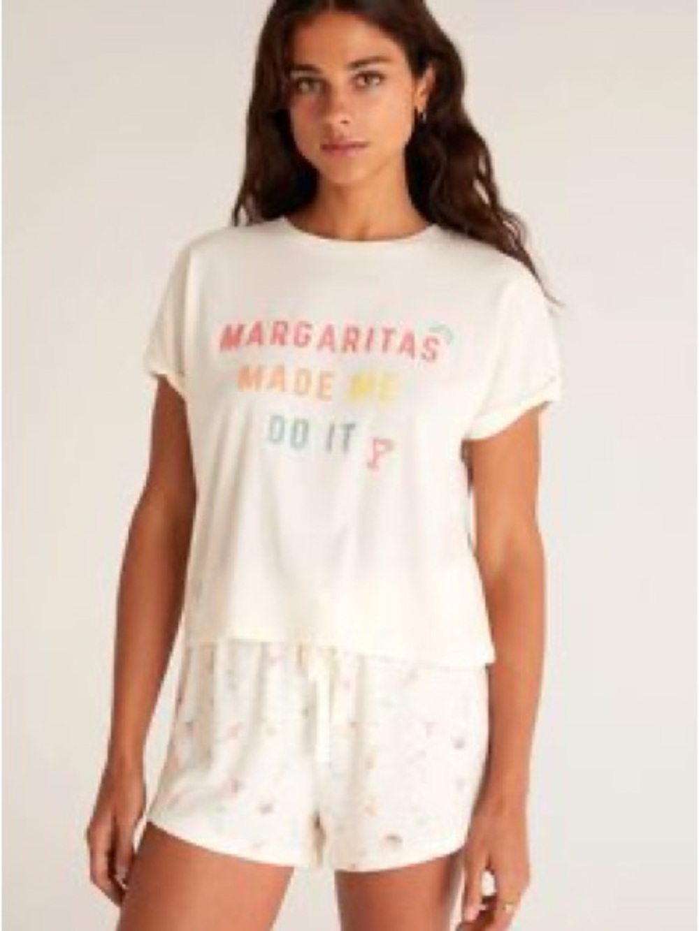 Cream Graphic Tee & Shorts Set - "Margaritas Made Me Do It"